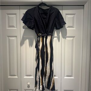 Navy and Gold Striped Midi Dress